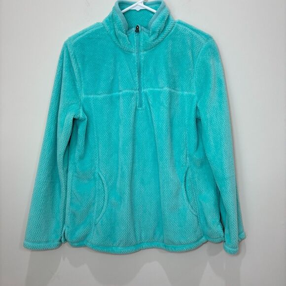 Talbots Activewear Fleece Women M Aqua Green Performance 1/4 Zip Cozy Weekender - Picture 1 of 8